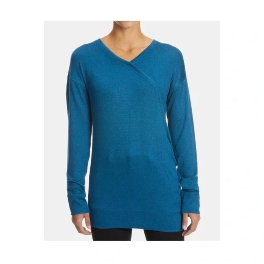 Eastern‎ Mountain Sports Sz L Teal Stretch V Neck Blouse Sweater Fleece Pullover